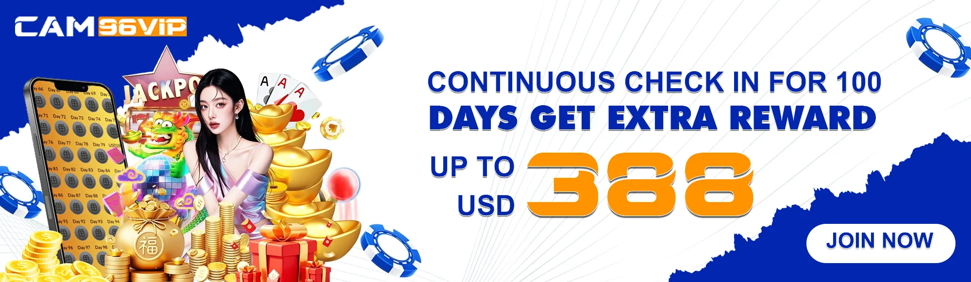 CONTINUOUS CHECK IN FOR 100 DAYS GET EXTRA REWARD UP TO USD 388