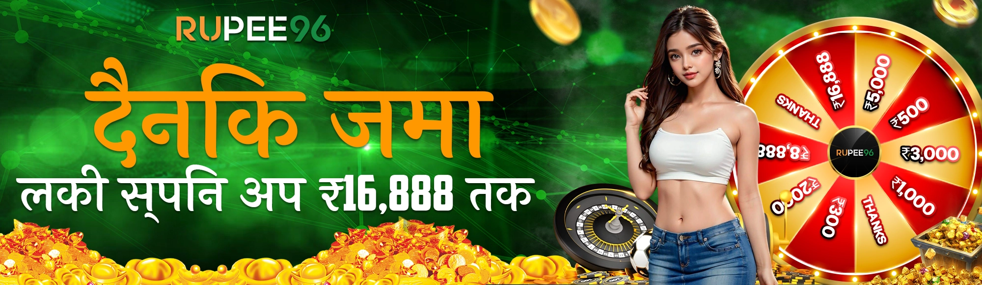 RUPEE96 दैनिक जमा लकी स्पिन ₹16,888 तक जीतने का मौका!!